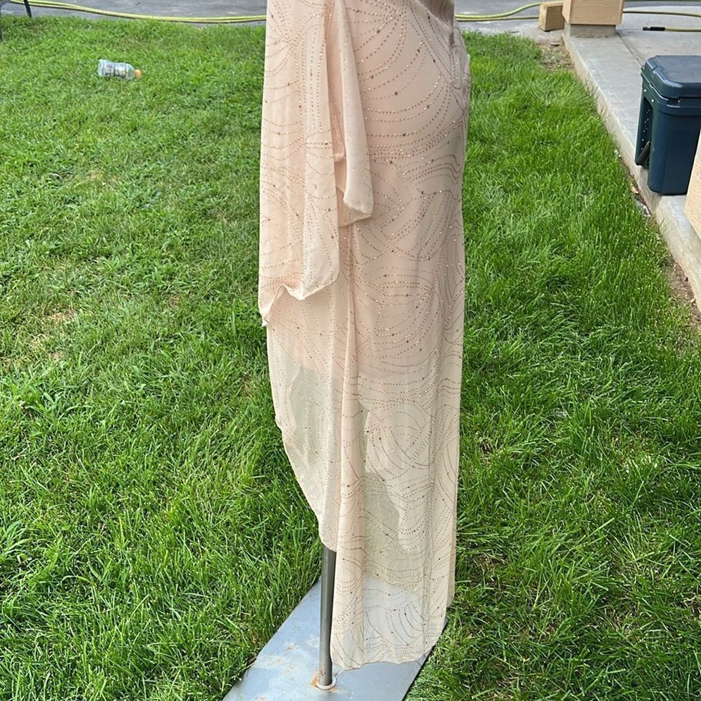 Taboo V-Neck Midi Length Dress high- Low gold sparkle - Picture 6 of 12